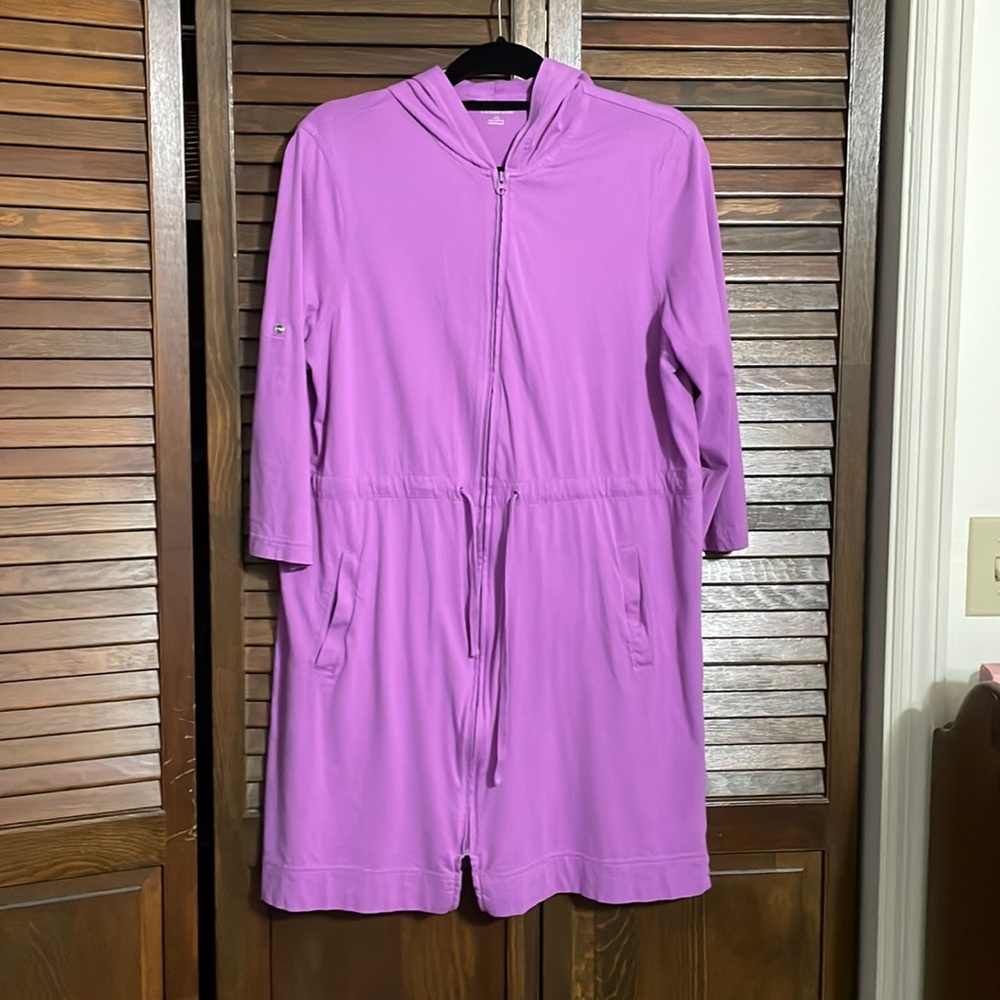 Lands’ End lands knit cover up swim spa robe lavender pockets tab sleeves L